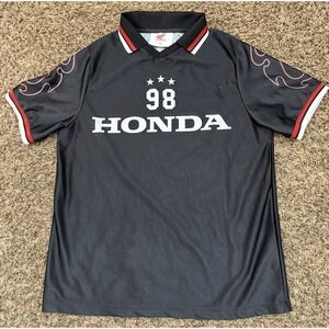 Vintage Honda 1998 Soccer Jersey Athletic Black Polo Shirt Flames Mens Sz Medium